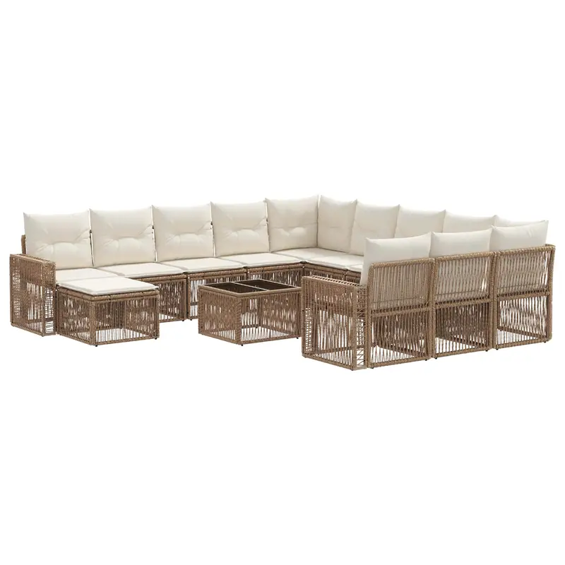 Conjunto de sofás de jardín 13 pcs Beige y blanco crema