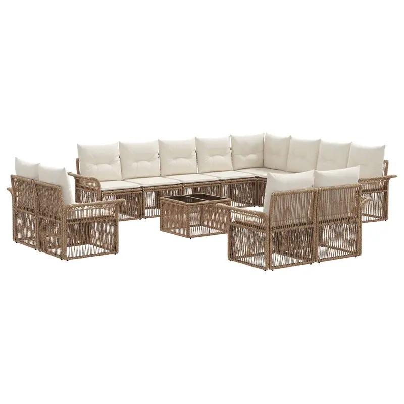Conjunto de sofás de jardín 13 pcs Beige y blanco crema