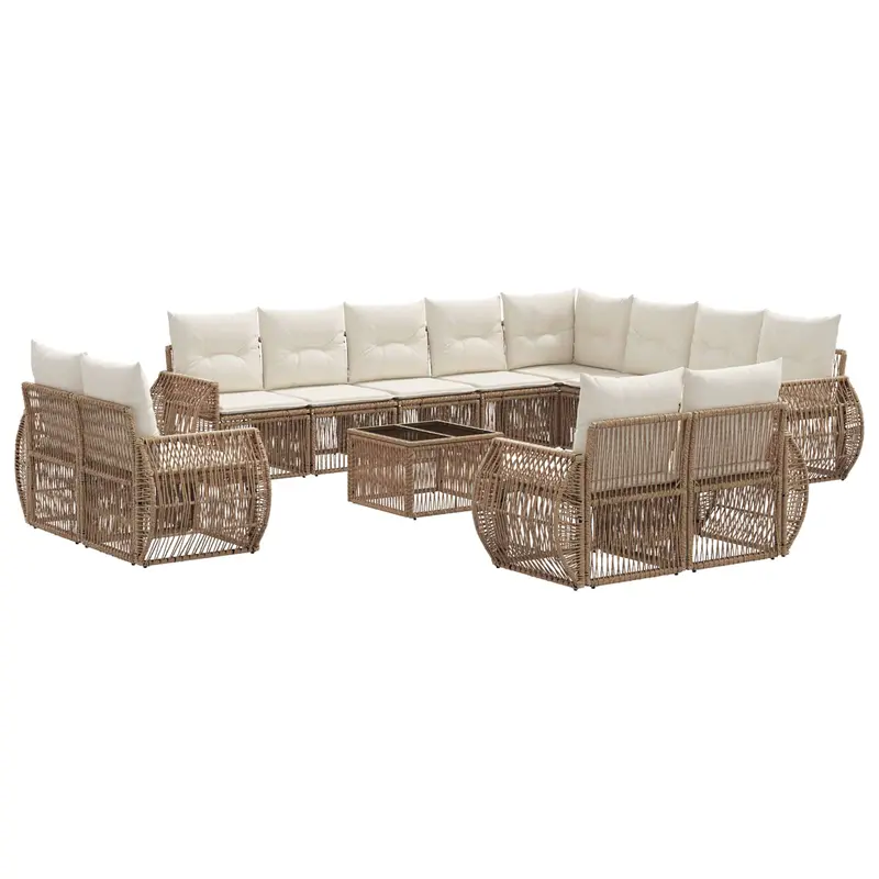 Conjunto de sofás de jardín 13 pcs Beige y blanco crema