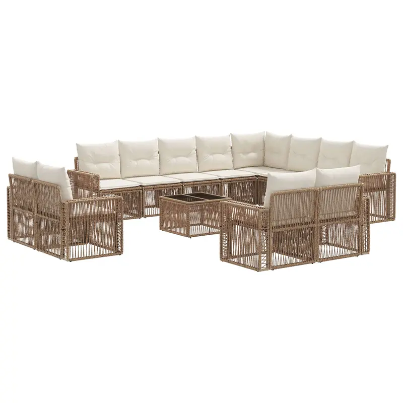 Conjunto de sofás de jardín 13 pcs Beige y blanco crema
