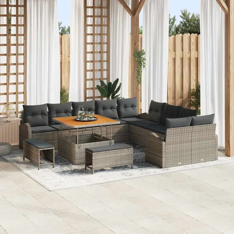 Conjunto de sofás de jardín 13 pcs Gris ratán sintético
