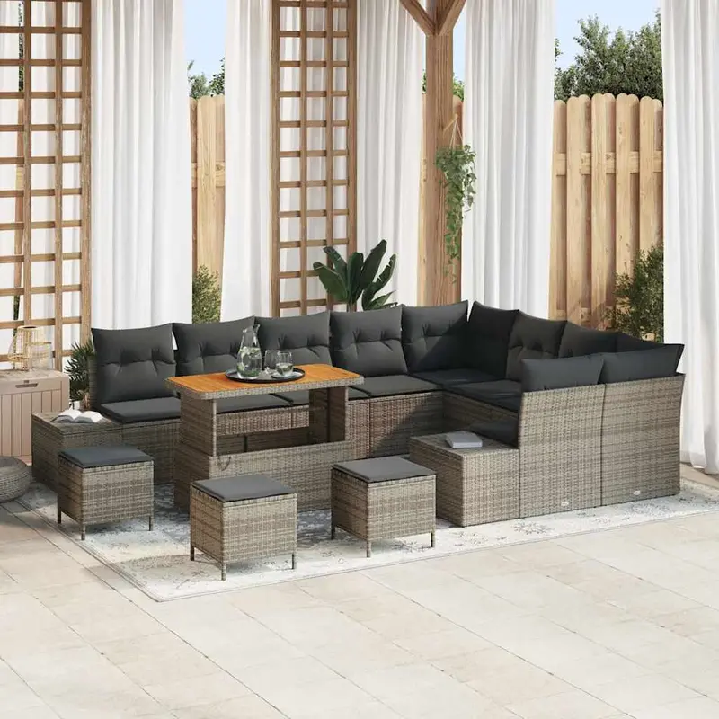 Conjunto de sofás de jardín 13 pcs Gris ratán sintético