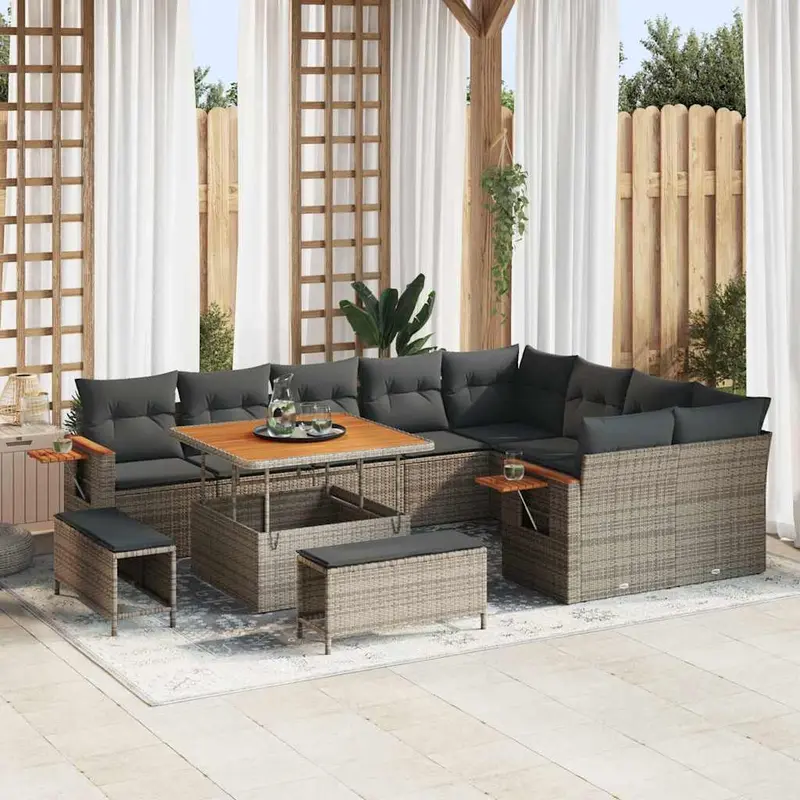 Conjunto de sofás de jardín 13 pcs Gris ratán sintético