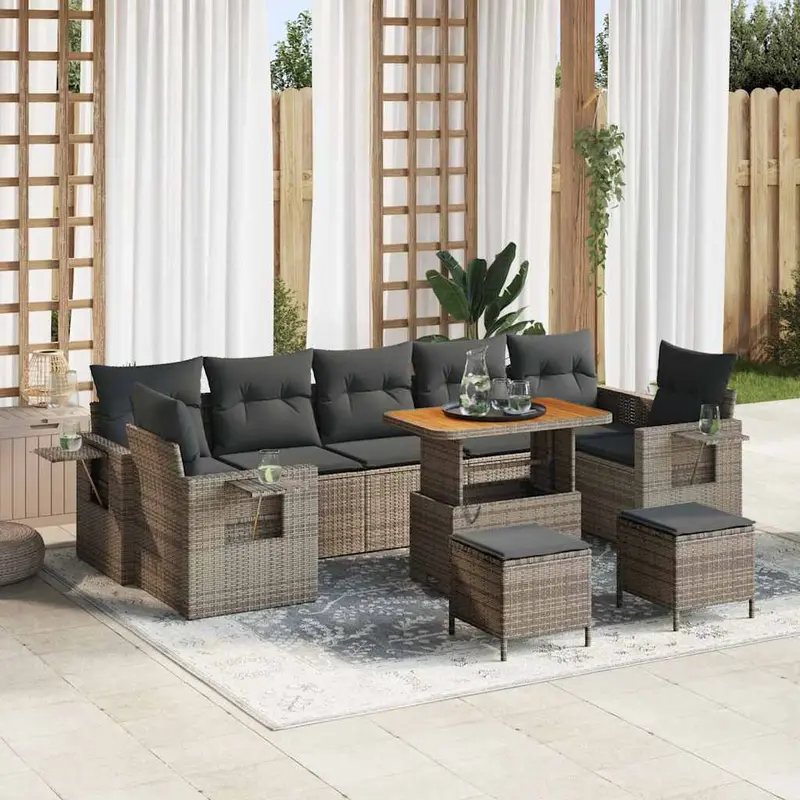 Conjunto de sofás de jardín 13 pcs Gris ratán sintético