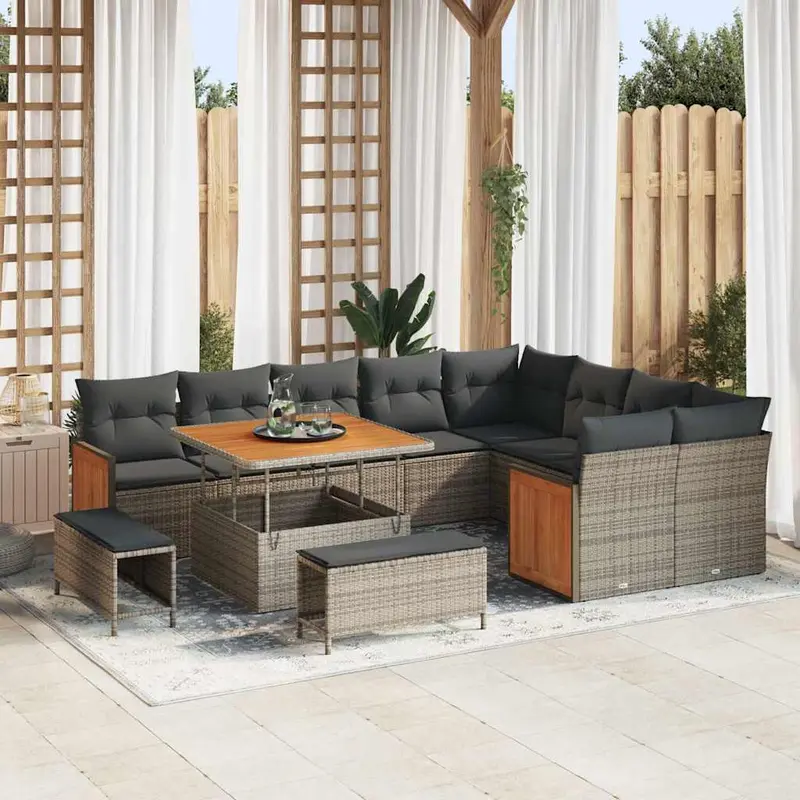 Conjunto de sofás de jardín 13 pcs Gris ratán sintético
