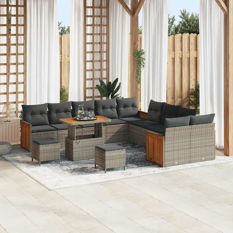 Conjunto de sofás de jardín 13 pcs Gris ratán sintético