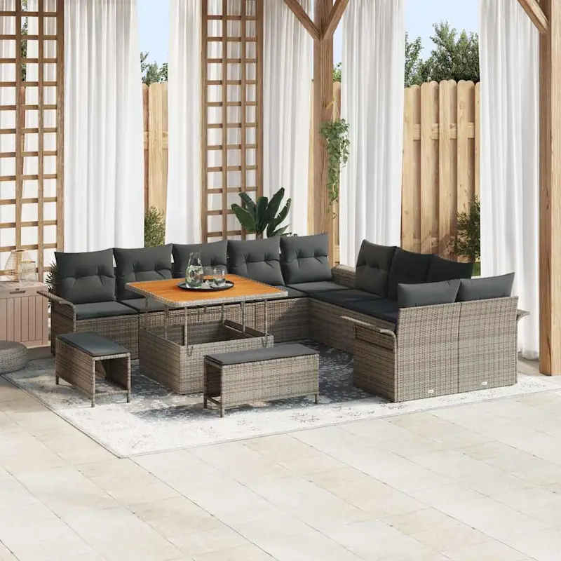 Conjunto de sofás de jardín 13 pcs Gris ratán sintético