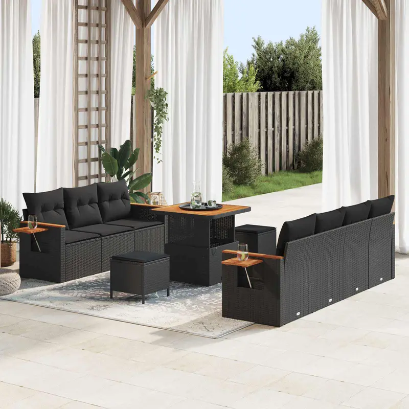 Conjunto de sofás de jardín 13 pcs Negro ratán sintético
