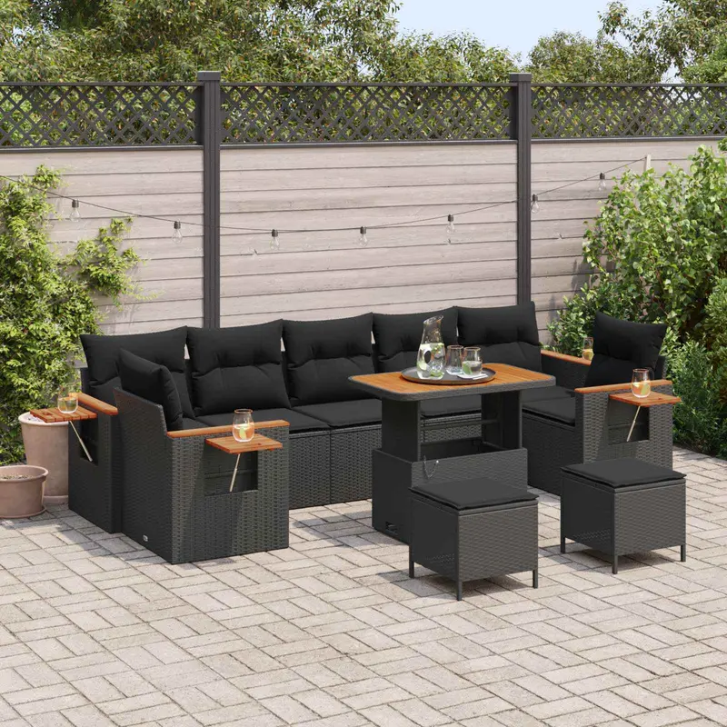 Conjunto de sofás de jardín 13 pcs Negro ratán sintético