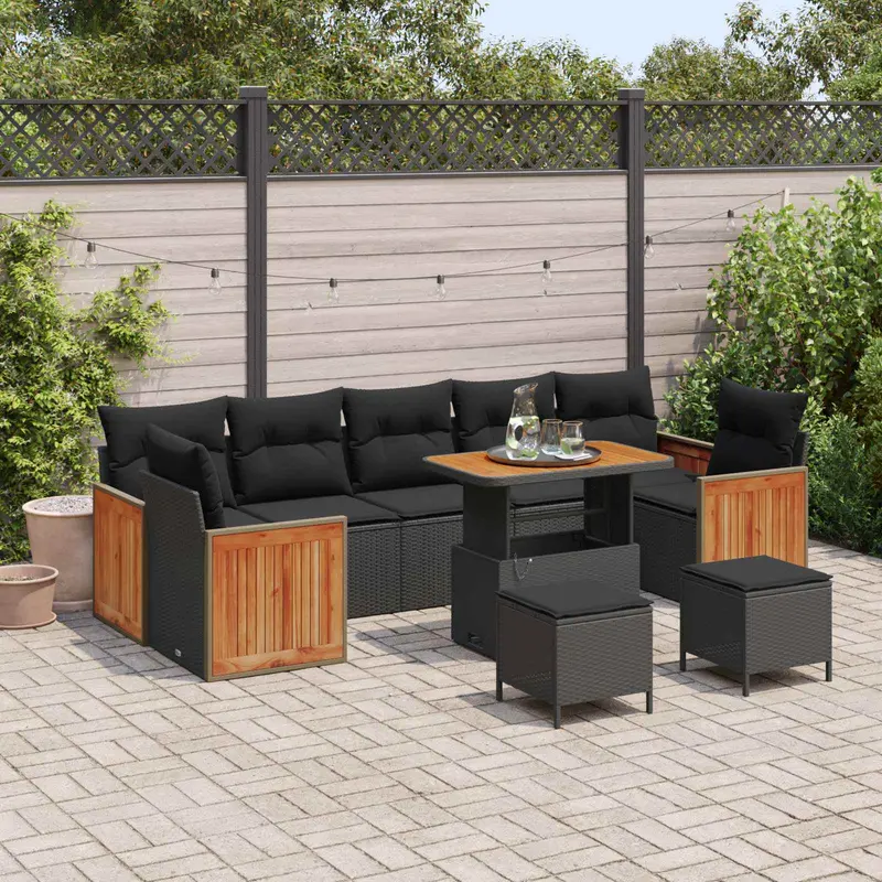 Conjunto de sofás de jardín 13 pcs Negro ratán sintético