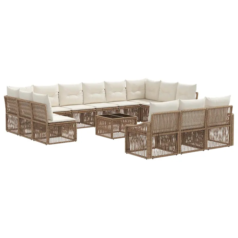 Conjunto de sofás de jardín 14 pcs Beige ratán sintético