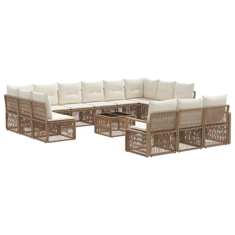 Conjunto de sofás de jardín 14 pcs Beige ratán sintético