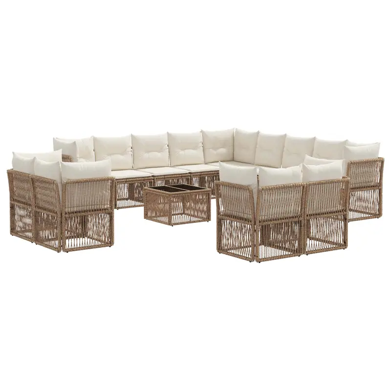 Conjunto de sofás de jardín 14 pcs Beige ratán sintético