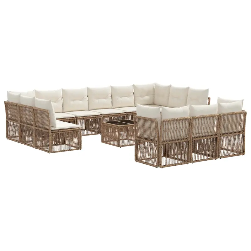 Conjunto de sofás de jardín 14 pcs Beige ratán sintético