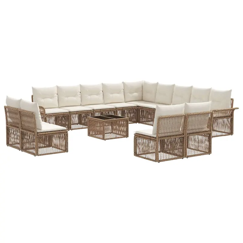 Conjunto de sofás de jardín 14 pcs Beige ratán sintético
