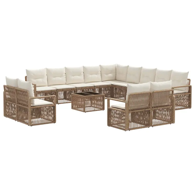 Conjunto de sofás de jardín 14 pcs Beige ratán sintético