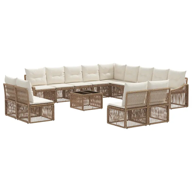 Conjunto de sofás de jardín 14 pcs Beige ratán sintético
