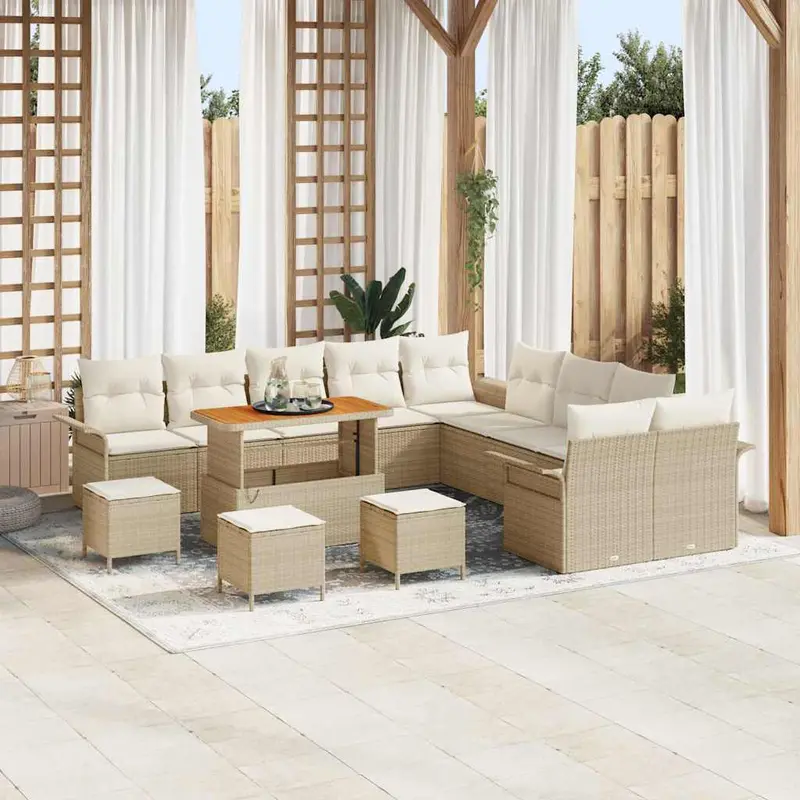 Conjunto de sofás de jardín 14 pcs Beige ratán sintético