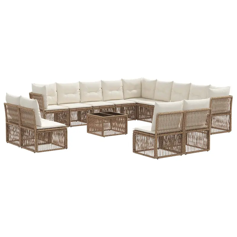 Conjunto de sofás de jardín 14 pcs Beige ratán sintético