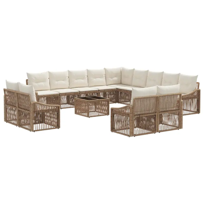 Conjunto de sofás de jardín 14 pcs Beige ratán sintético