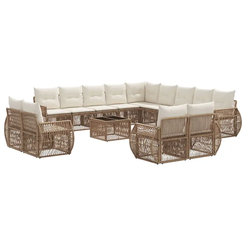 Conjunto de sofás de jardín 14 pcs Beige y blanco crema