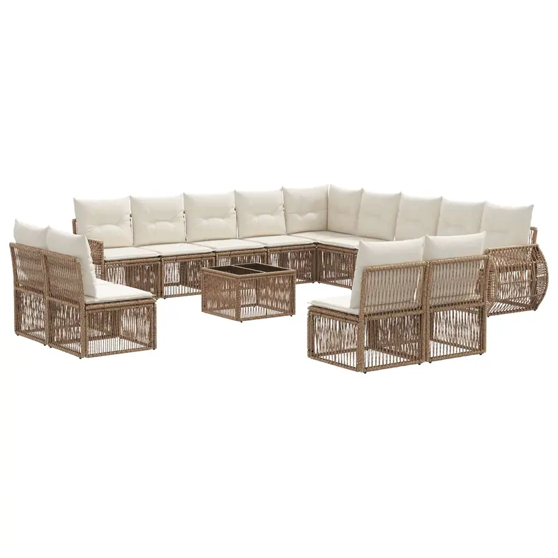 Conjunto de sofás de jardín 14 pcs Beige y blanco crema