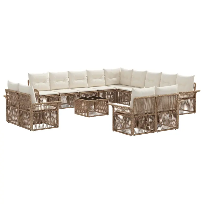 Conjunto de sofás de jardín 14 pcs Beige y blanco crema