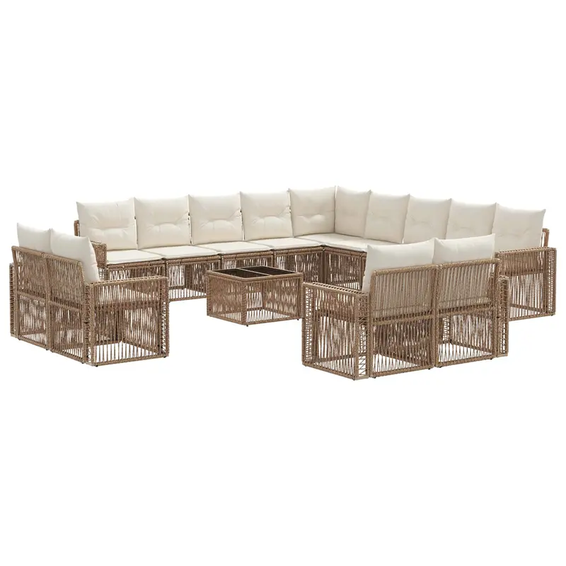 Conjunto de sofás de jardín 14 pcs Beige y blanco crema