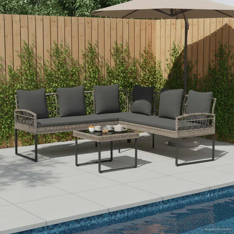 Conjunto de sofás de jardín 2 pcs Gris Ratán sintético y acero