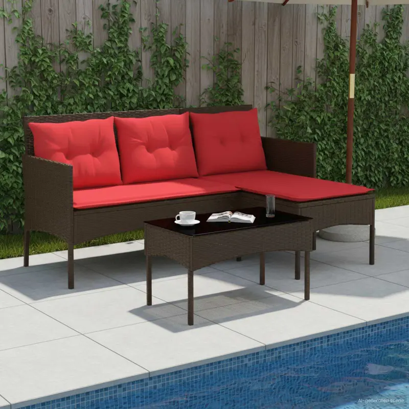 Conjunto de sofás de jardín 2 pcs Marrón y Rojo ratán sintético