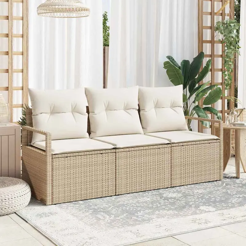 Conjunto de sofás de jardín 3 pcs Beige y ratán sintético