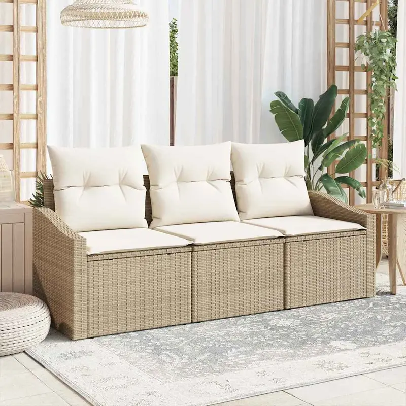 Conjunto de sofás de jardín 3 pcs Beige y ratán sintético