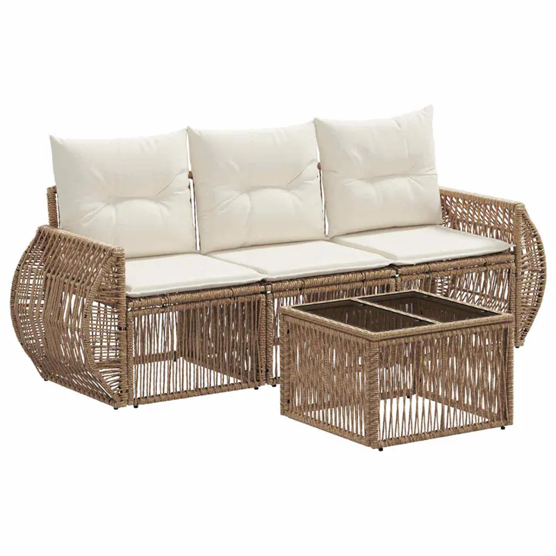 Conjunto de sofás de jardín 4 pcs Beige y blanco crema