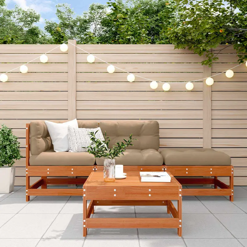 Conjunto de Sofás de Jardín 4 pcs Marrón Cera