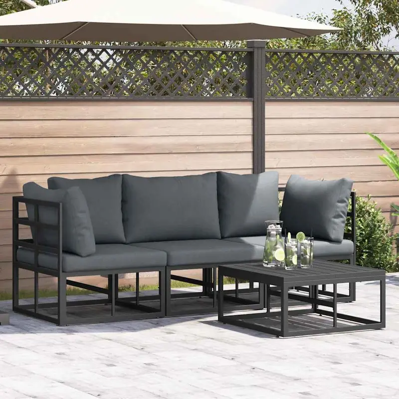 Conjunto de sofás de jardín 4 pcs Negro Metal