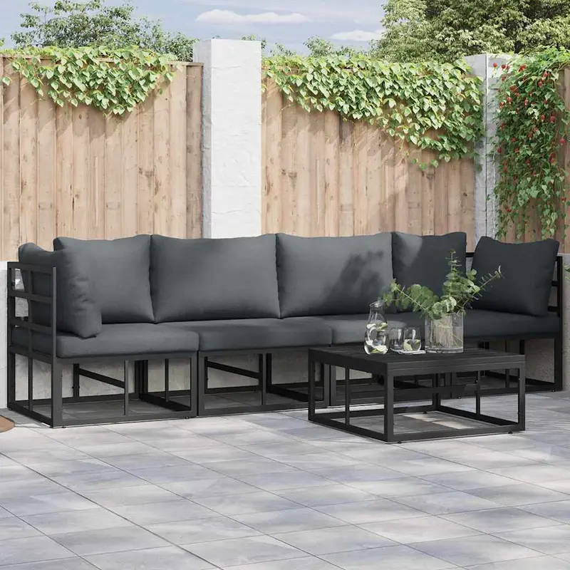 Conjunto de sofás de jardín 4 pcs Negro Metal