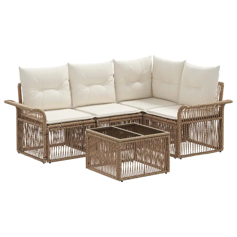 Conjunto de sofás de jardín 5 pcs Beige ratán sintético