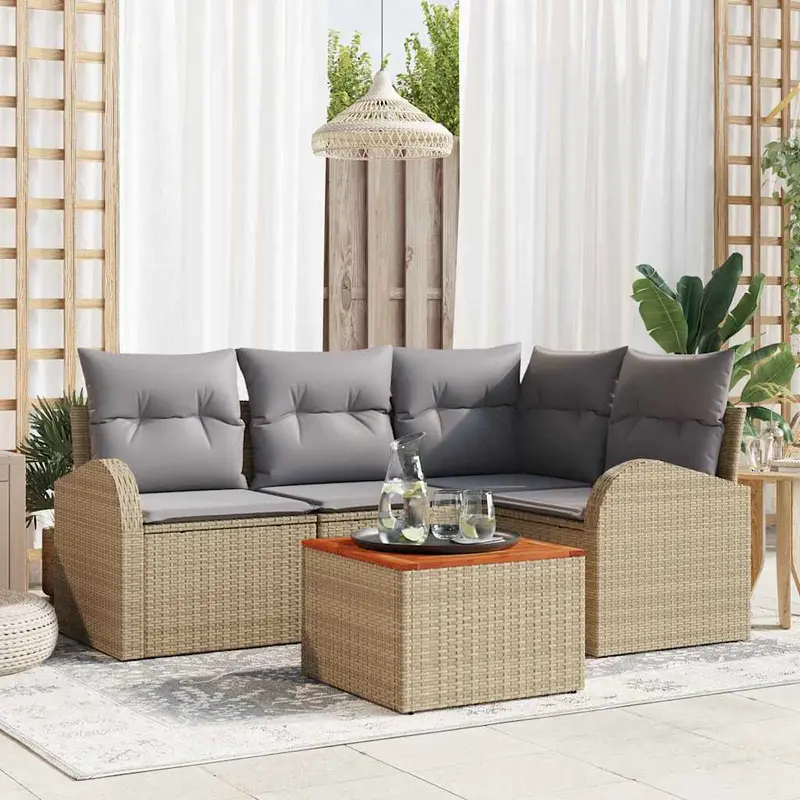 Conjunto de sofás de jardín 5 pcs Beige ratán sintético