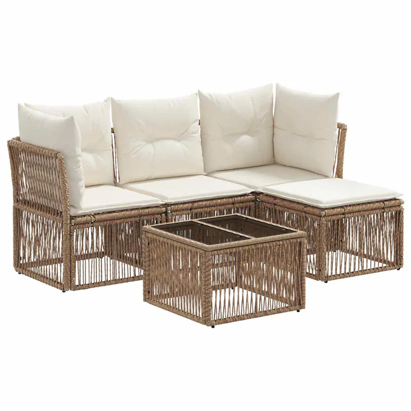 Conjunto de sofás de jardín 5 pcs Beige ratán sintético