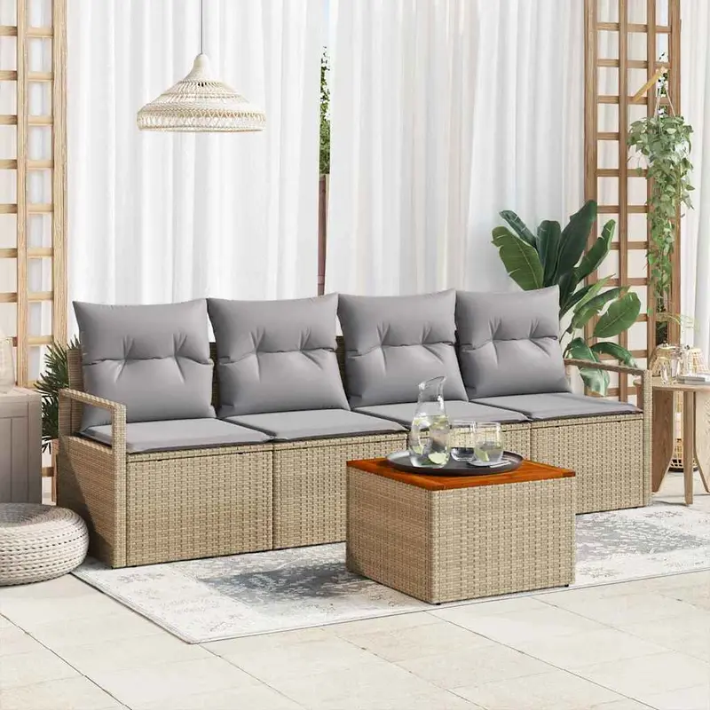 Conjunto de sofás de jardín 5 pcs Beige ratán sintético