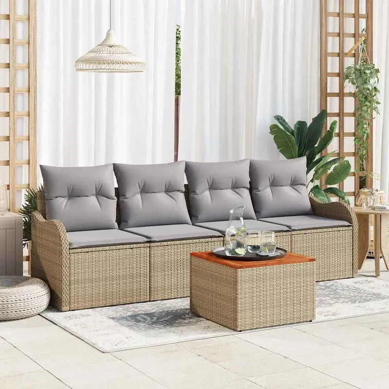 Conjunto de sofás de jardín 5 pcs Beige ratán sintético