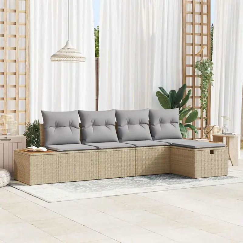 Conjunto de sofás de jardín 5 pcs Beige ratán sintético