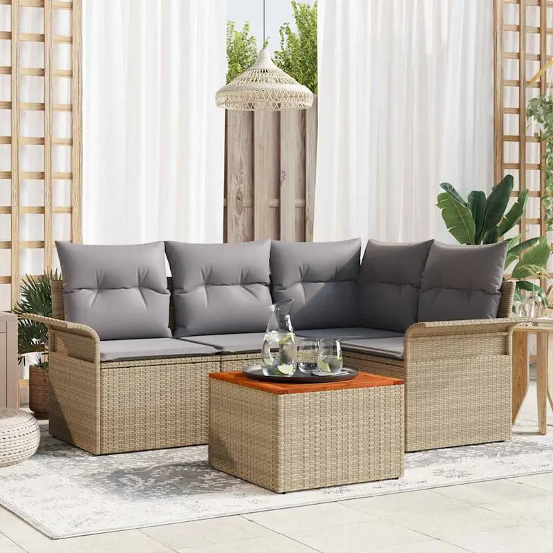 Conjunto de sofás de jardín 5 pcs Beige ratán sintético