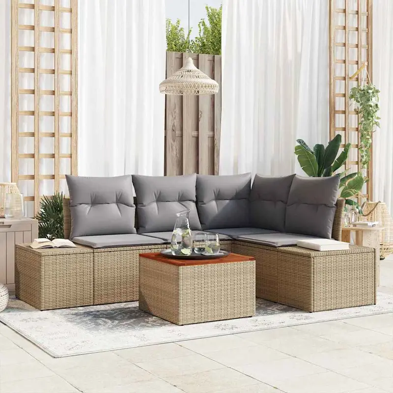 Conjunto de sofás de jardín 5 pcs Beige ratán sintético