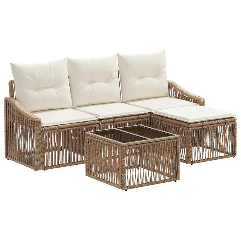 Conjunto de sofás de jardín 5 pcs Beige ratán sintético
