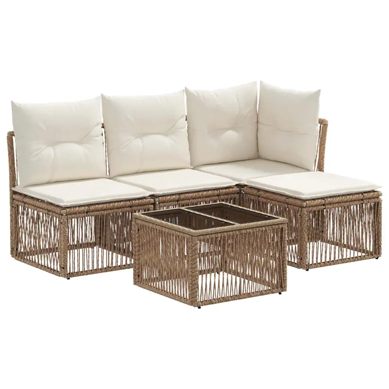 Conjunto de sofás de jardín 5 pcs Beige ratán sintético