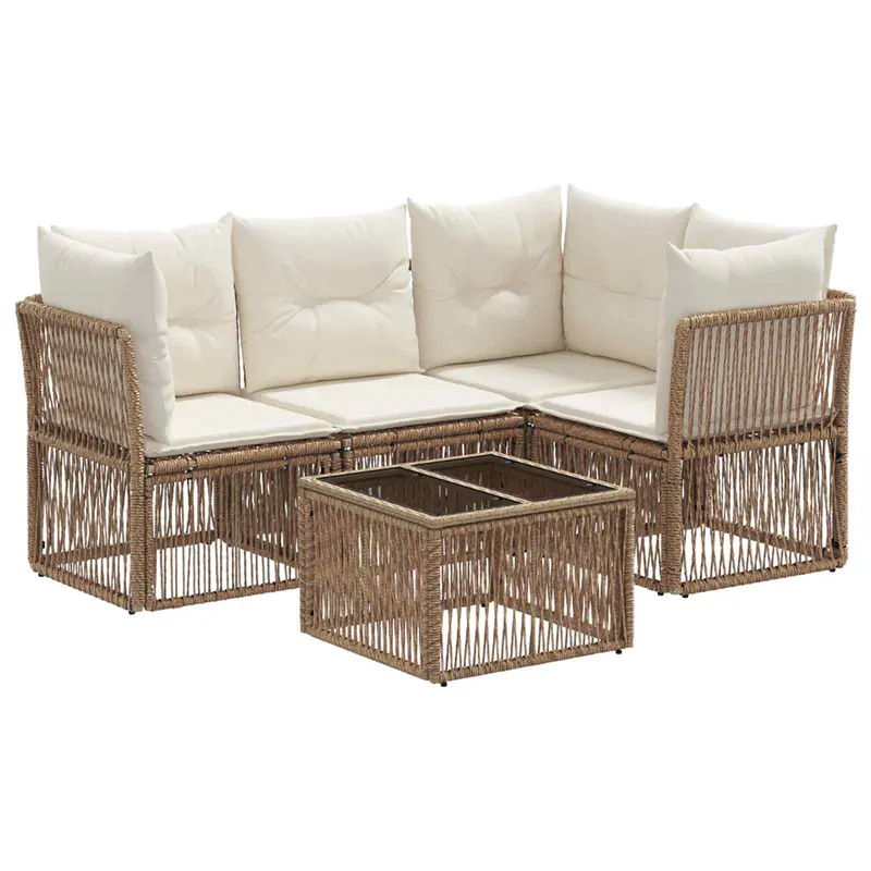 Conjunto de sofás de jardín 5 pcs Beige ratán sintético