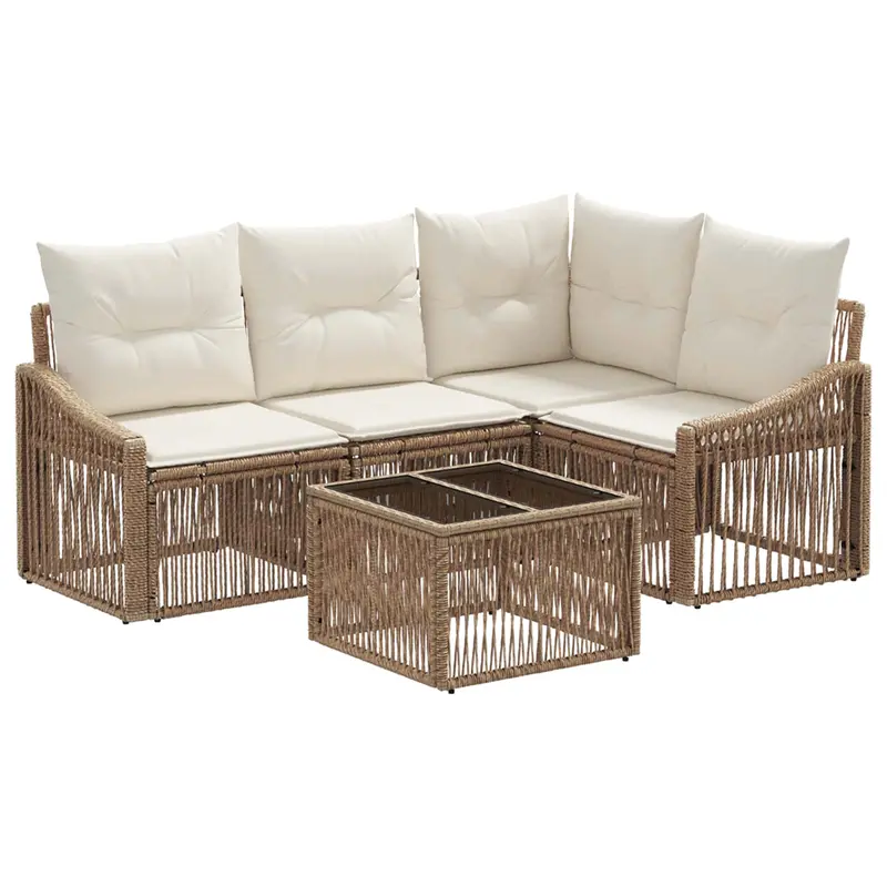 Conjunto de sofás de jardín 5 pcs Beige ratán sintético