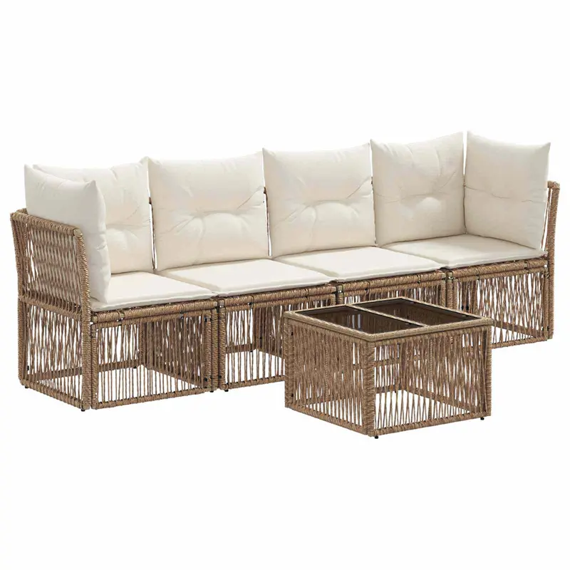 Conjunto de sofás de jardín 5 pcs Beige ratán sintético