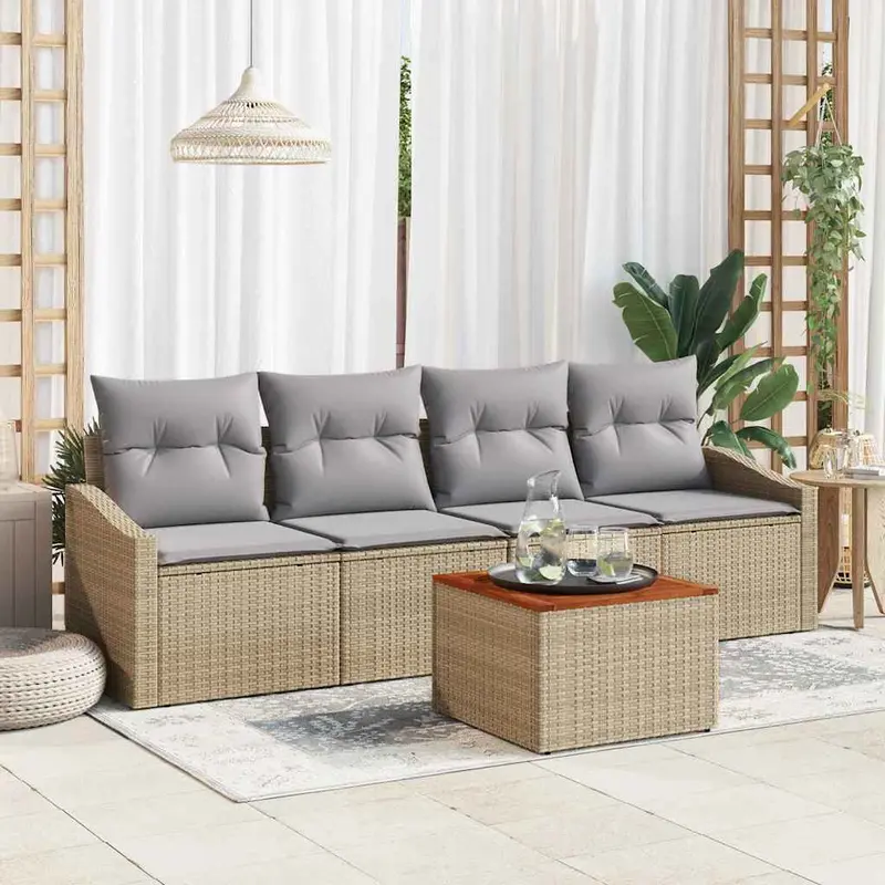 Conjunto de sofás de jardín 5 pcs Beige ratán sintético
